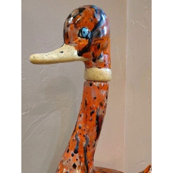 Handmade Speckled Duck Decanter Orange With Multicolor Spots Duck Collector - Picture 1 of 12